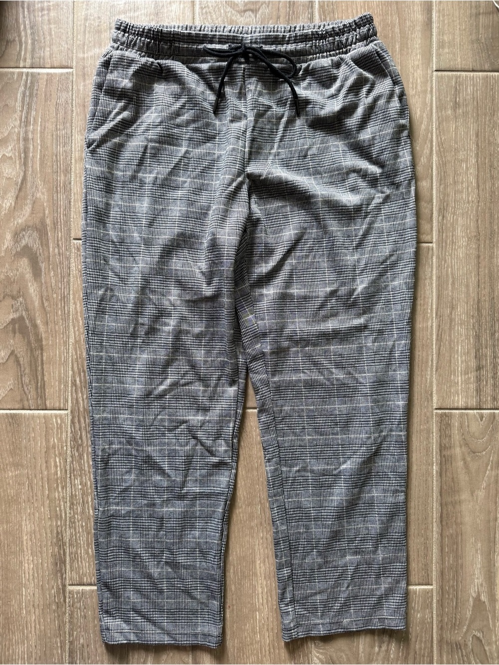 Gray Plaid Drawstring Pants